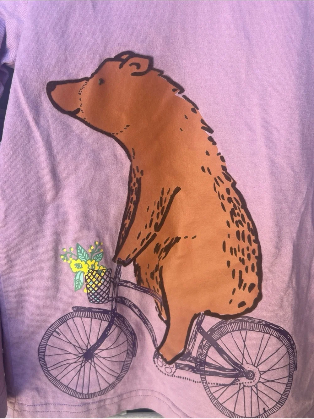 Hanna Andersson Girls  T-shirt Purple Bear Bicycle Graphic Sz 110 Us 5.